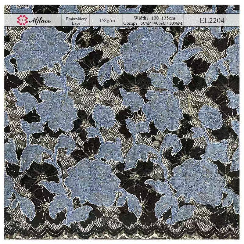 Denim Patchwork Fusion – Embroidered Lace Fabric